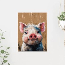 Cute Mini Piglet Art Print, Micro Pig Portrait, Rustic Pig Decor