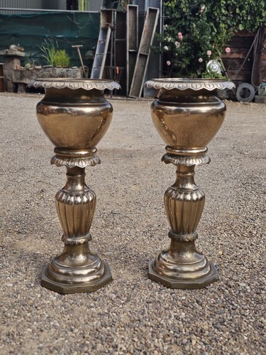 Pair vintage brass jardiniere - pair,