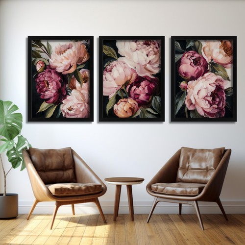 Peony wall art set floral - wall,