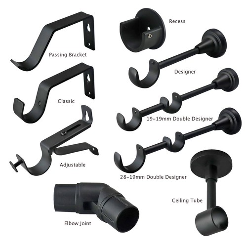 Matt black curtain - black, rod