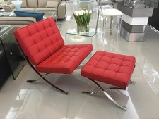 Premium Barcelona Chair and Ottoman Red Mies Van Der Rohe Italian Leather