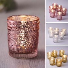 6 pcs 3" Metallic Primrose Design Mercury Glass Votive Candle Holders Wedding