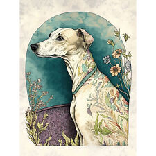 Whippet Dog Flowers Modern Watercolour Canvas Poster Print Picture Wall Art