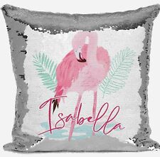 Personalised Flamingo Any Name Magic Reveal Silver Sequin Cushion Cover Gift 1