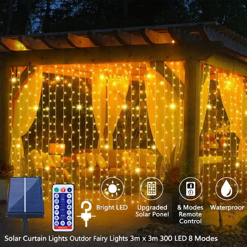 Solar curtain lights 3x3m - curtain,
