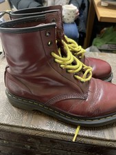 Dr Martens Air Wair Boots 1460 Uk 7 Oxblood Red Leather Yellow Stitch