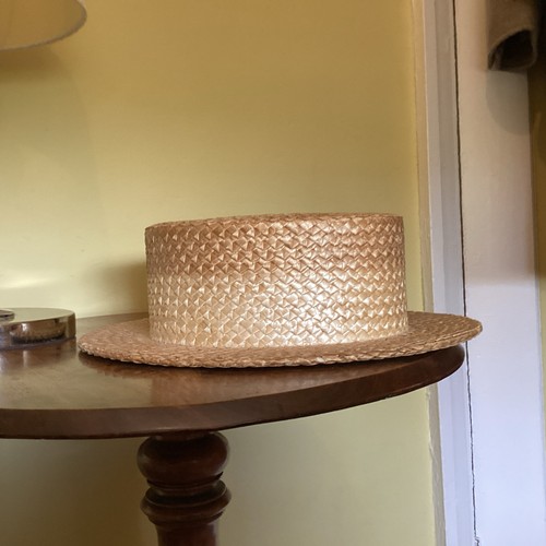 Vintage straw boater hat - hat,