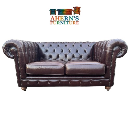 Brown leather chesterfield - leather, 2