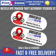 CYCLE GPS TRACKER STICKERS DECALS BICYCLE BIKE THEFT DETERRENT ALARM WARNING X2