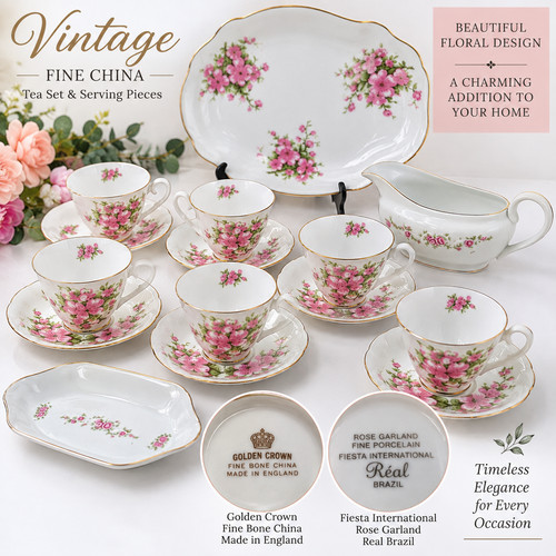 Vintage floral tea set golden - tea,
