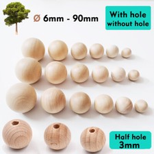 Wooden Balls Natural Craft Wood Ball Sphere Round 6~90mm With hole/without hole