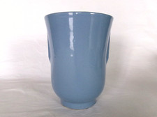 Vintage ZANESVILLE POTTERY 8" BLUE VASE w/ SIDE DART DECO DESIGN