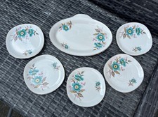 Vintage Alfred Meakin Serving Set (sandwiches/cakes) Blue Floral Service For 5