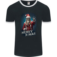 Heavy Christmas Rock n Roll Xmas Skull Metal Mens Ringer T-Shirt FotL