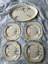 Art Deco Alfred Meakin Oval Platter Sandwich Plate Set, Feathered Edges, 1930s  