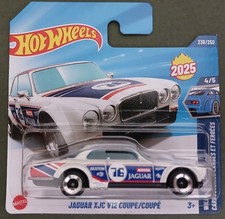HOT WHEELS 2025 JAGUAR XJC V12 COUPE, WHITE/BLUE, SHORT CARD.