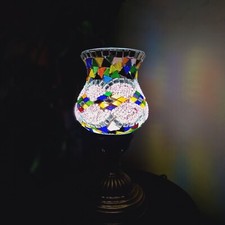 Handmade Bronze Turkish Moroccan Glass Mosaic Arabian Eastern Table Lamp