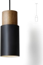 Vintage Cylindrical Pendant Light Aluminum Wood Bulb E27 60W Black 1 Piece