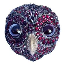 Antique Victorian Bohemian Garnet Owl Brooch A/F New Pin Needed