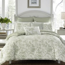 Laura Ashley Queen Duvet Cover Set Sage Green Floral w/ Shams and Pillows NWT