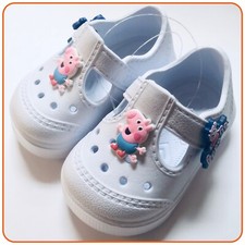 Kids Toddler White Holey Rubber Clogs Beach Shoes + George Pig Charms UK 5 EU 23