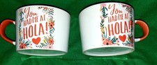 Mia Charro Handpainted "You had me at Hola!" Glazed Ceramic Cup / Mug x 2