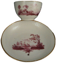 18thC Volkstedt Porcelain Puce Scenic Cup & Saucer Porzellan Tasse Thuringia