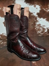 Lucchese 2000 Black Cherry Smooth Ostrich Western Cowboy Roper Boots Mens Sz 10D