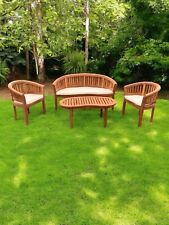 Teak Banana Curved Garden Bench Set Extra Thick Four Piece