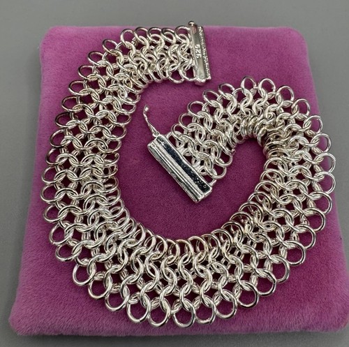 Silver tone chainmail bracelet - silver,