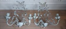PAIR OF VINTAGE LAURA ASHLEY 2 ARM FREYA DISTRESSED CREAM GLASS WALL LIGHTS