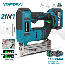 Cordless Nail Gun Staple Gun Electric Stapler Tool Carpentry Nails 2 Battery Kit
