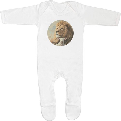 Lion with lamb baby romper - 'lion, lamb'