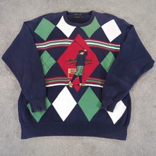 Pringle Jumper Mens Large Blue Golf Knit Pullover Sweatshirt Crew Argyle Sweater