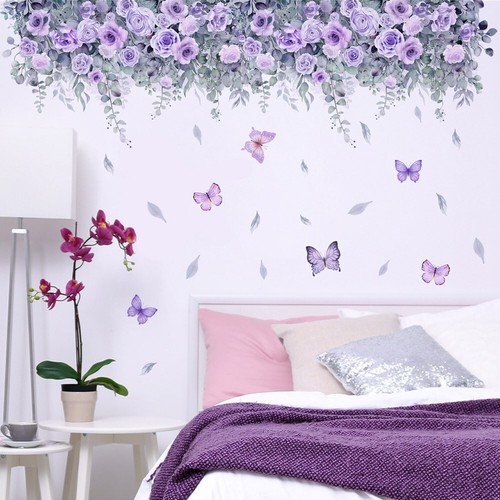 Romantic purple flowers wall - purple,