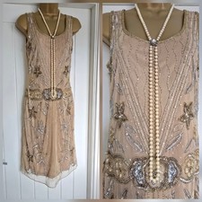 Flapper 1920s Gatsby Downton Sequin Beaded Festive Party Dress Sz 10 Lindy Bop 