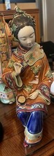 Vintage Antique Chinese Wucai Porcelain Noble Figurine Lady Woman Concubine Fan