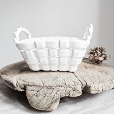 Ceramic Punnet Strawberry Berry Retro White Openwork Hand Woven Basket Brocante