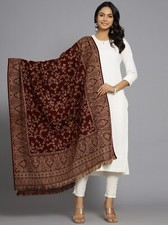 Classic Paisley Jamawar India Shawl Maroon Beige Jamavar Wrap Pashmina Style