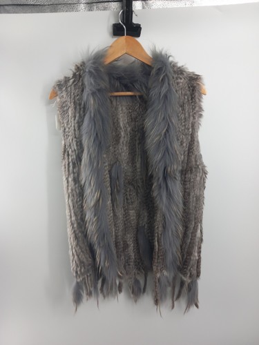Genuine grey rabbit fur gilet - rabbit,