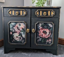 Side board dresser & drinks cabinet, Floral Decoupage, Black and gold Finish