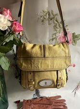 Super FOSSIL MADDOX leather shoulder bag, pale lemon color, fossil key and tab