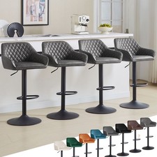 2/4X Bar Stools Velvet/PU Leather w/Gas Lift Breakfast Swivel Kitchen Chairs