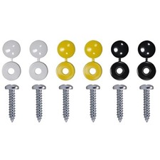 6x Car Number Plate Screws Fixing Kit With Caps Black Yellow White Universal