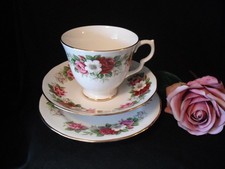 Vintage Royal Kent Bone China Trio  Tea Cup Saucer Tea Plate Roses Floral Design