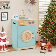 Wooden Pretend Play Washing Machine Toy with Laundry Detergent Blue 3+ Years