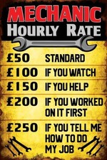 Mechanic hourly rate Metal plaque Funny retro garage workshop man cave Tin sign