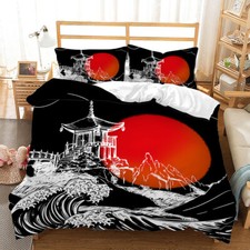 Microfiber Quilt Comforter Soft Japanese Ukiyo-e Bedspread &Pillowcase Bed Size