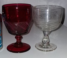2 Unusual Georgian Glass Wine Rummers Glasses - One Ruby Red