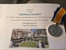 WW1 War Medal KIA Mason